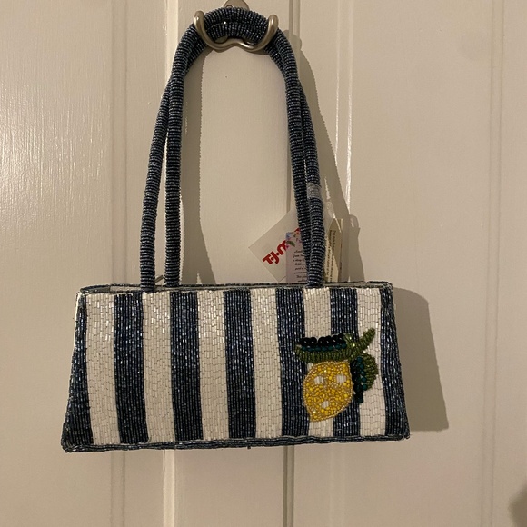 Navy Striped Lemon Beaded Bag - Picture 1 of 1